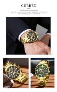CURREN Men's Multifunctional Watch with Chronograph Date Stopwatch Waterproof Watches Stainless Steel Quartz Movement Clock