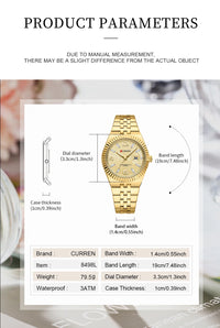 CURREN Women's Watch Analog Quartz Waterproof Ladies Wrist Watches with Date Dainty Fashion Luxury Stainless Steel Watch