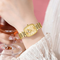 CURRN 9093 Women's Quartz Watch Fashion Leisure Diamond Simple Gold Silvery Steel Strip Wristwatch for Ladies Gift Clock