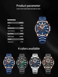 CURREN 8415 Men Luminous Watch Reloj Hombre Simple Multifunctional Quartz Watch Sport Stainless Steel Strap Business Waterproof