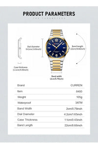 CURREN Men Quartz Movement Watch Waterproof Luminous Men's Watch, Stainless Steel Strap Business Watches