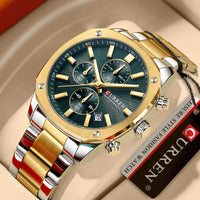 CURREN Stainless Steel Watch with Timer Calendar Luminous Hands And Stainless Steel Bracelet