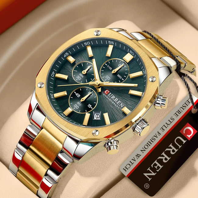 CURREN Stainless Steel Watch with Timer Calendar Luminous Hands And Stainless Steel Bracelet