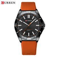 CURREN 8449 Men's Quartz Watch Fashion Leisure Outdoor Clock Analog Display Black Orange Silicone Strap Wristwatch for Male