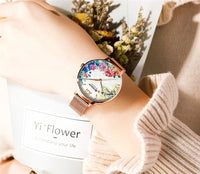 CURREN Women Watch Top Brand Luxury Gold Female Waterproof Clock Mesh Stainless Steel Bracelet Flower Ladies Wristwatch 9059