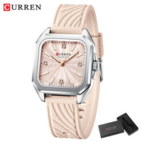 CURREN 9113 Women's square small dial watch waterproof quartz watch silicone watch strap fashionable and simple wristwatch