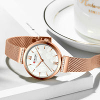 CURREN 9067 Minimalist Quartz Watch for Ladies, Stylish Alloy Mesh Stainless Steel Strap Wristwatch