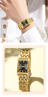 CURREN Luxury Ladies Fashion Quartz Watch Simple Scale Square Quality Women Watches Business Stainless Steel Folding Clock