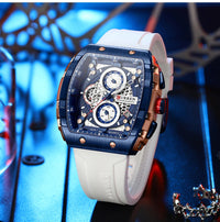 CURREN Tonneau Dial Sport Watch for Men Fashion Waterproof Quartz Wristwatch with Auto Date Yellow Silicone Strap Luminous