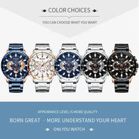 CURREN 8363 Casual Sport Chronograph Men's Watches Stainless Steel Band Wristwatch Big Dial Quartz Clock with Luminous Pointers