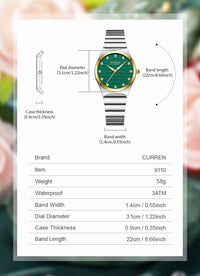 CURREN Luxury Classic Quartz Watch for Women Round Dial with Rhinestones Stainless Steel Bracelet Elegant Dress Wristwatch