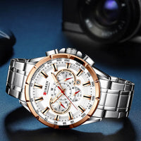 CURREN 8363 Casual Sport Chronograph Men's Watches Stainless Steel Band Wristwatch Big Dial Quartz Clock with Luminous Pointers