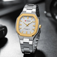 CURREN Luxury Business Square Quartz Watches  Classic Stripe Design Dial with Stainless Steel Band Wristwatch for Men