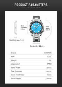 CURREN 8451 Fashion Men Watch Top Brand Luxury Waterproof Sport Mens Watches Stainless steel Automatic Date Military Wristwatch