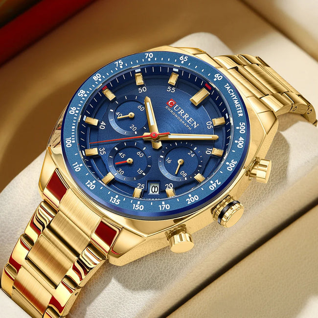 CURREN High Quality Men's Luxury  Fashion Quartz Watch Men Round Business Student Sport Waterproof Glow Clock