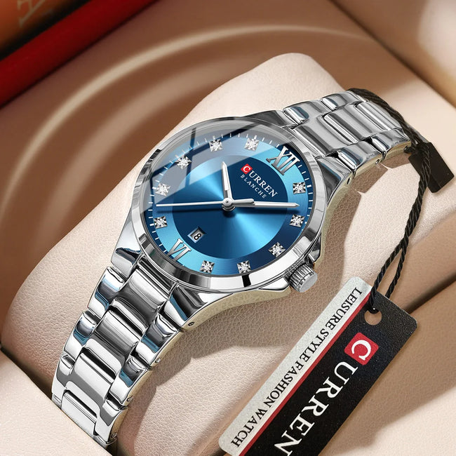 CURREN Brand 9107 Quartz Watch for Women Fashion Luxury Round Stainless Steel Waterproof Luminous Ladies Wristwatch