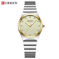 CURREN Luxury Classic Quartz Watch for Women Round Dial with Rhinestones Stainless Steel Bracelet Elegant Dress Wristwatch