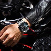 CURREN 8402 Business Men's Quartz Watch, Six-hand Steel-strap Wristwatch with Motorcycle-style Dial