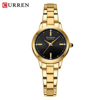CURREN Simple Round Dial Fashion Dress Quartz Watches for Ladies with Stainless Steel Bracelet Luxury Wristwatches