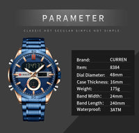 CURREN Sport Men Watch Top Brand Luxury Military Business Male Clock Gold Stainless Steel Quartz Digital Man Wristwatch 8384
