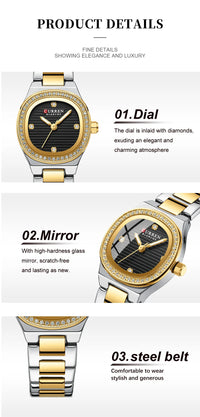 CURREN Luxury Brand Simple Style Quartz Watch for Women NEW Dress Ladies Wristwatches with Rhinestones