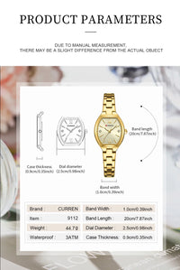 CURREN Simple Quartz Watch for Women Luxury Vintage Wristwatch Luminous Hands Stainless Steel Bracelet Women's Dress Watch