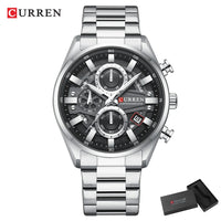 CURREN Men's Multifunctional Watch with Chronograph Date Stopwatch Waterproof Watches Stainless Steel Quartz Movement Clock