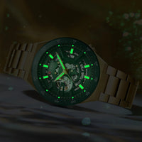 CURREN Skeleton Hollow Dial Automatic Mechanical Watch for Men 42mm Stainless Steel Band Business Sport Wristwatch with Luminous