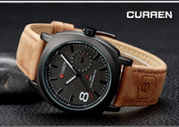 CURREN 8139 Men's Water-resistant Men's Quartz Watch Neutral-style Watch with Small Dial, Matte Genuine Leather Strap