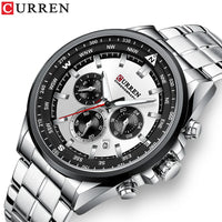 CURREN Luxury Brand Watches for Men Casual Sporty Quartz Wristwatch with 316 Stainless Steel Band Chronograph Clock Male Silver