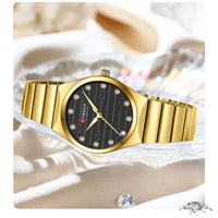 CURREN Luxury Classic Quartz Watch for Women Round Dial with Rhinestones Stainless Steel Bracelet Elegant Dress Wristwatch