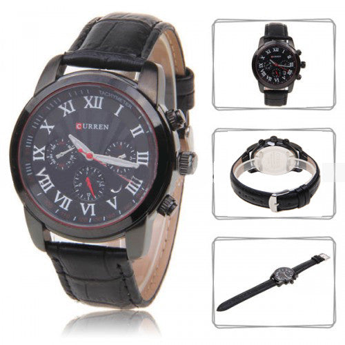 Curren Men's Chronograph with Leather Band (Black 4,2cm Dial) - Roman - CUR079