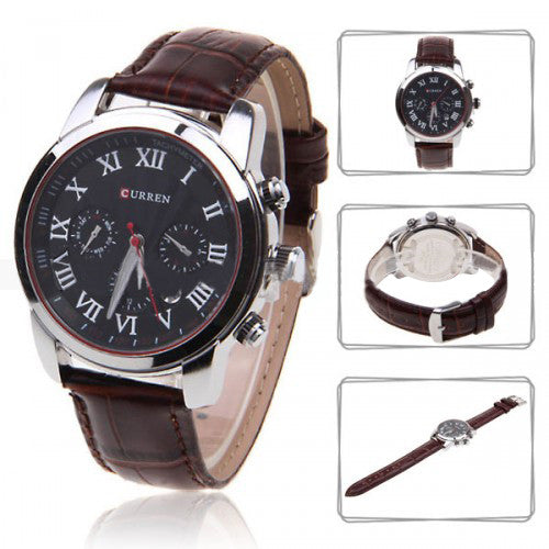 Curren Men's Chronograph with Leather Band (Black 4.5cm Dial) - Roman - CUR081