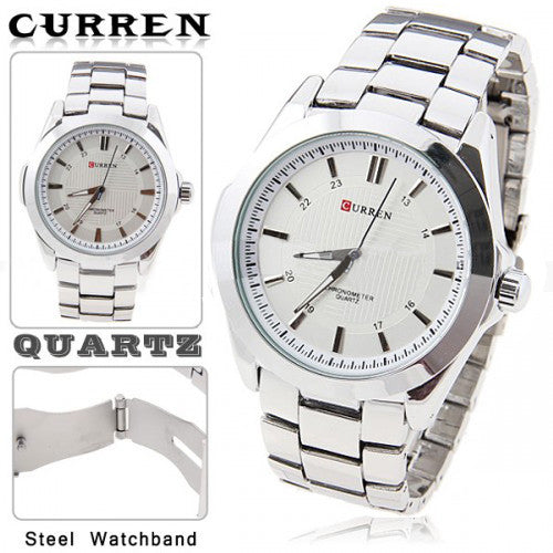 Curren Quartz Men's Stainless Steel Waterproof Watch (White 5.2cm Dial) - CUR082