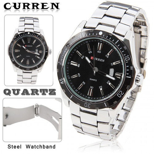 Curren Quartz Men's Stainless Steel Watch (Black 5.2cm Dial) - CUR094