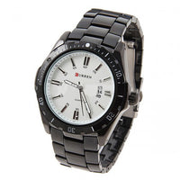 Curren Quartz Men's Black Stainless Steel Waterproof Watch (White 4.4cm Dial) - CUR083