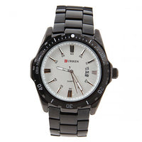 Curren Quartz Men's Black Stainless Steel Waterproof Watch (White 4.4cm Dial) - CUR083