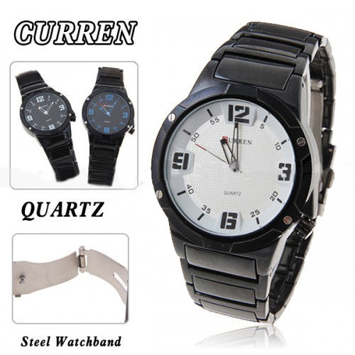Curren Quartz Men's Black Stainless Steel Watch (White 4.2cm Dial) - CUR086