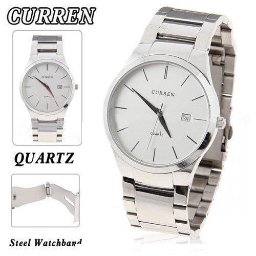 Curren Stainless Steel Men's Watch (White 4.2cm Dial) - CUR056