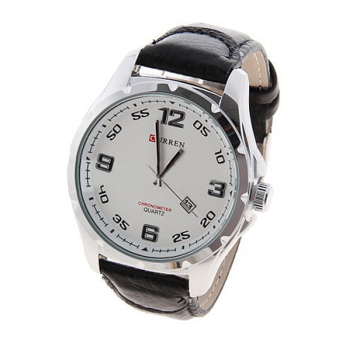 Curren Men's Watch and Leather Band (White 4.6cm Dial) - CUR066