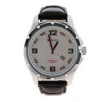 Curren Men's Watch and Leather Band (White 4.6cm Dial) - CUR066