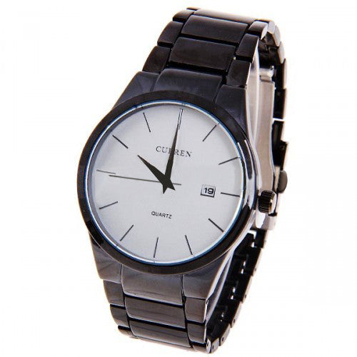 Curren Men's Black Stainless Steel Watch (White 4.3cm Dial) - CUR010