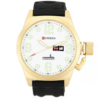 Curren Men's Golden Watch with Silicone Band (White 5.7cm Dial) - CUR022
