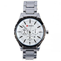 Curren Men's Chronograph  with Stainless Steel Band (White 4.7cm Dial) - CUR006