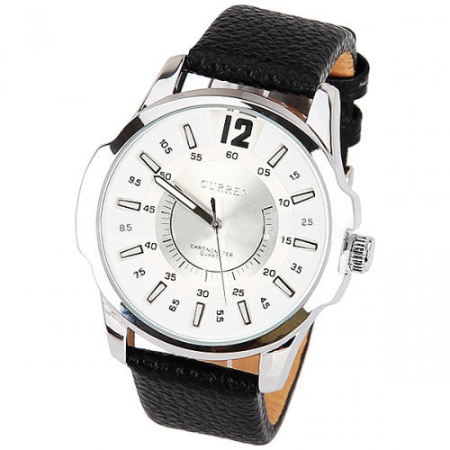 Curren Men's Watch with Leather Band (White 4.8cm Dial) - CUR014