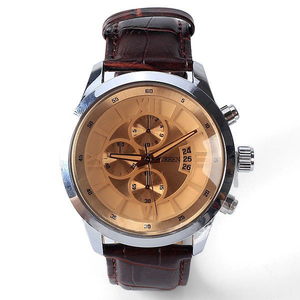 Curren Men's High Fashion Chronograph with Leather Band (Amber 4cm Dial) - CUR113