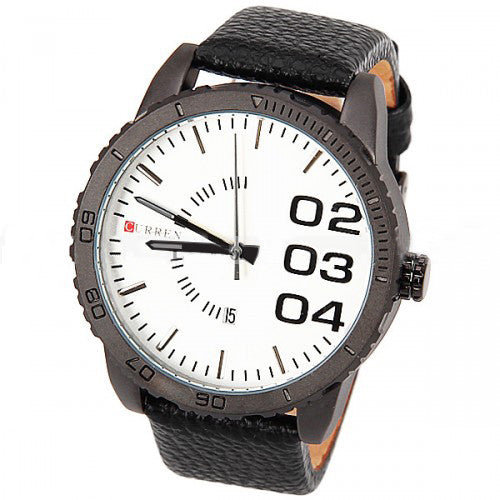 Curren Men's Watch with Black Leather Band (White 5cm Dial) - CUR037