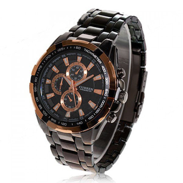 Curren Men's Black Stainless Steel Chronograph with Copper Accents (Black 5cm Dial) - CUR106