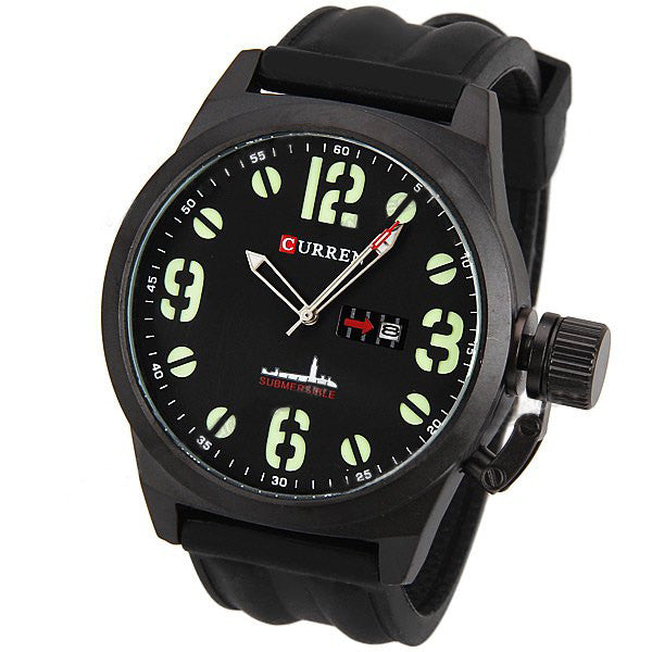 Curren Men's Watch with Silicone Band (Black 5cm Dial) - CUR019