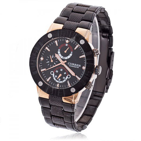 Curren Men's Black Stainless Steel Chronograph with Gold Accents (Black 4.3cm Dial) - CUR072